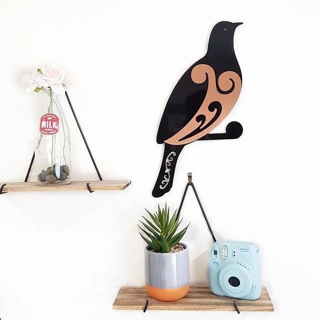 Hand-Carved Koru Kereru Wood Pigeon Wall Art - Stunning Maori-Inspired Decor.