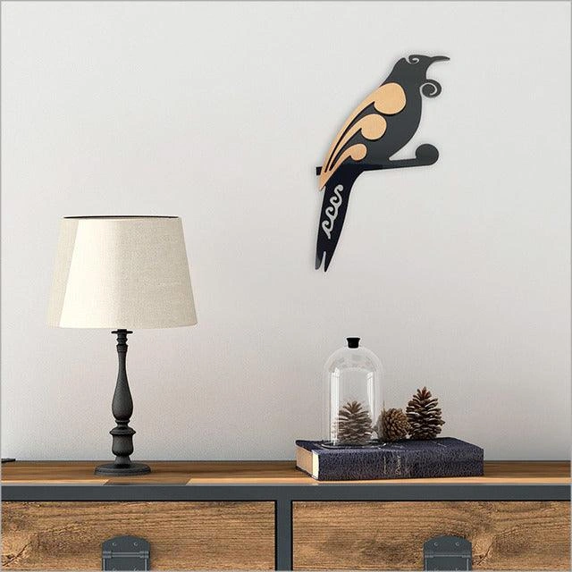 Striking Koru Tui Bird Wall Decor - Vibrant Two-Tone Native Art.